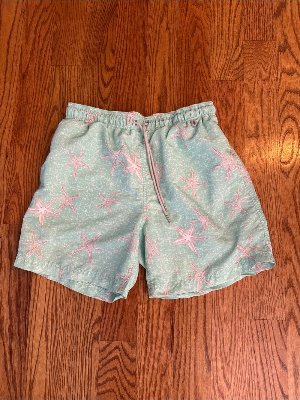 Lands' End Mint Green Swim Trunks with Pink Starfish